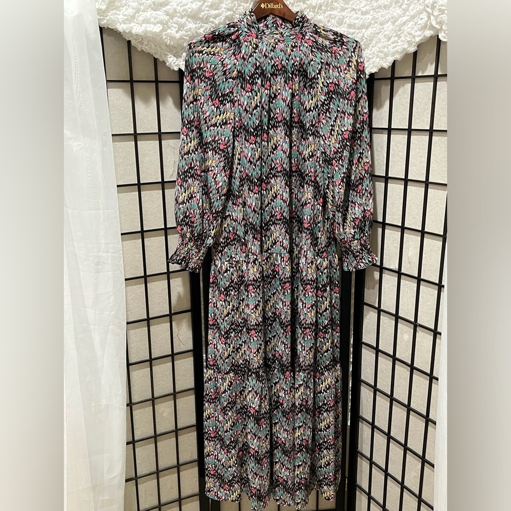 Jade Melody Tam TIERED DRESS, COLOR PEACOCK CHEVRON, WOMENS SIZE XS